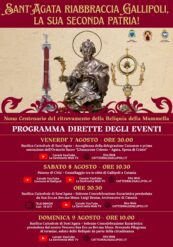 SANT'AGATA RIABBRACCIA GALLIPOLI, LA SUA SECONDA PATRIA! PROGRAMMA DIRETTE DEGLI EVENTI